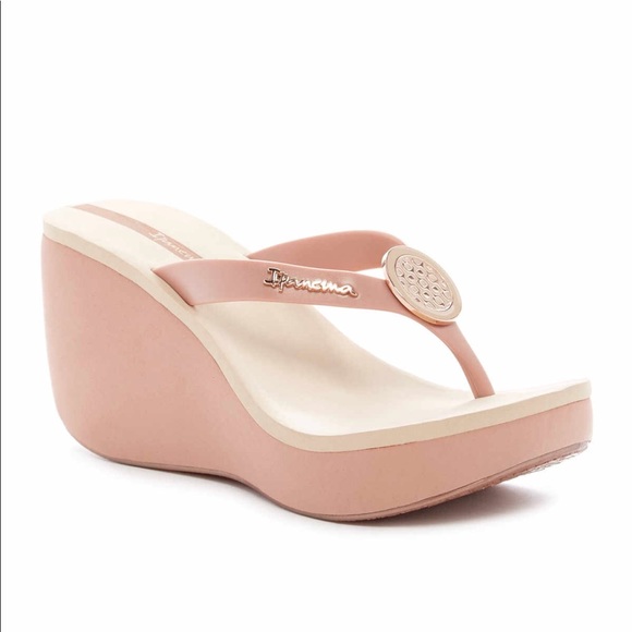 rose gold wedge flip flops